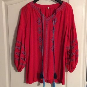 Coral Red embroidered Blouse